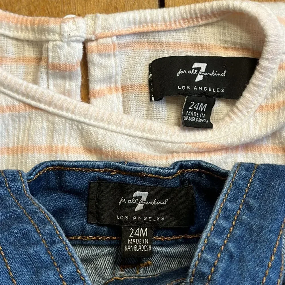 7 For All Mankind outfit size 24 months Short Sleeve Shirt Jean Overalls set